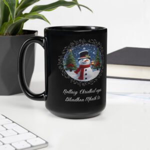 Merry Christmas and Happy New Year Black Glossy Mug – Scottish Gaelic