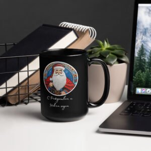 Merry Christmas and Happy New Year Black Glossy Mug – Russian